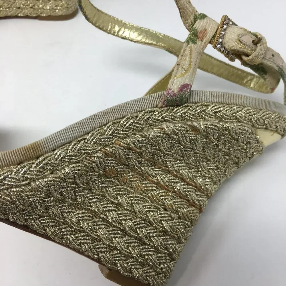laundry by Shellli Segal Gold Floral Wedges 9.5